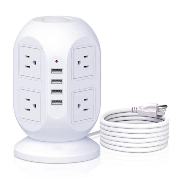 10 ft. Extension Cord 8-Outlet AC 1050 Joules Power Strip Surge Protector with On/Off Button 4 USB-A