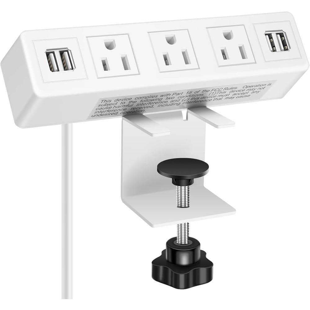 3-Outlet Desk Clamp Power Strip with USB Port, 6.56 ft. Cable and Removable Desktop Edge Power Center Plugs in White price history on PriceWatchPro