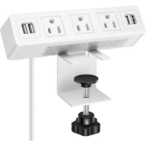 3-Outlet Desk Clamp Power Strip with USB Port, 6.56 ft. Cable and Removable Desktop Edge Power Center Plugs in White