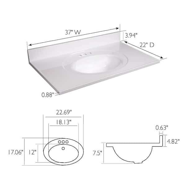 37 in. W x 22 in. D Cultured Marble Vanity Top in Solid White