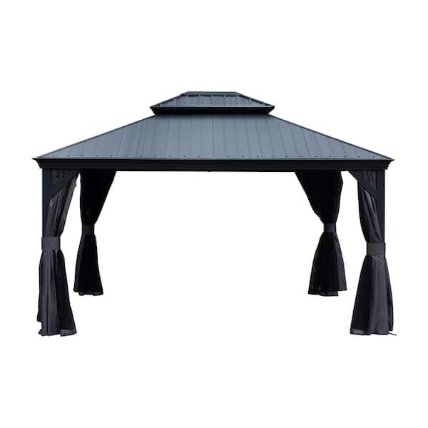 10 ft. x 12 ft. Aluminum Hardtop Gazebo with Double Roof and Curtains