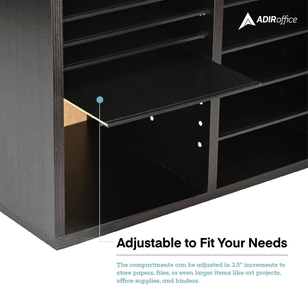 Black MDF Adjustable 12 Compartment File Sorter, 2 Pack