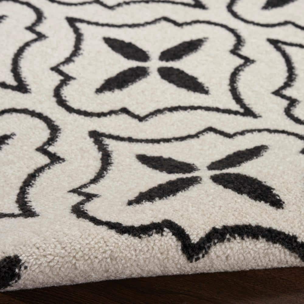 Ivory Black Moroccan Trellis Indoor Outdoor Runner Rug