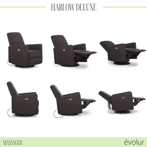 Evolur Charcoal Harlow Deluxe Glider With Back Massager Recliner