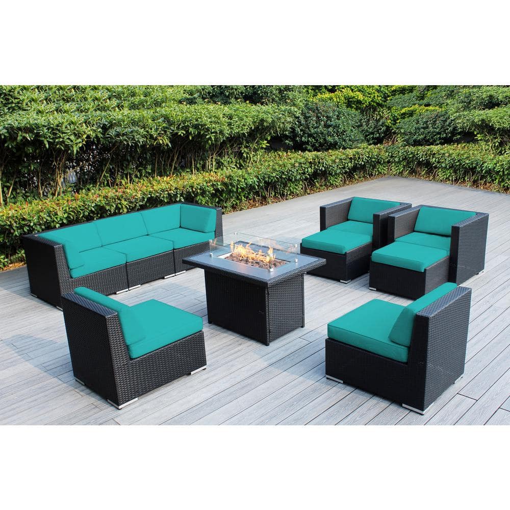 Ohana Black 10 -Piece Wicker Patio Fire Pit Seating Set with Sunbrella Aruba Cushions price history on PriceWatchPro