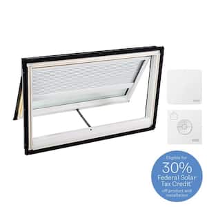 44-1/4 in. x 26-7/8 in. Venting Deck Mount Skylight w/ Laminated Low-E3 Glass & White Solar Powered Room Darkening Blind