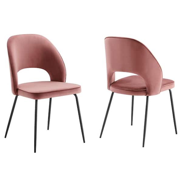 MODWAY Nico Performance Velvet Dining Chair (Set of 2) in Black Dusty Rose