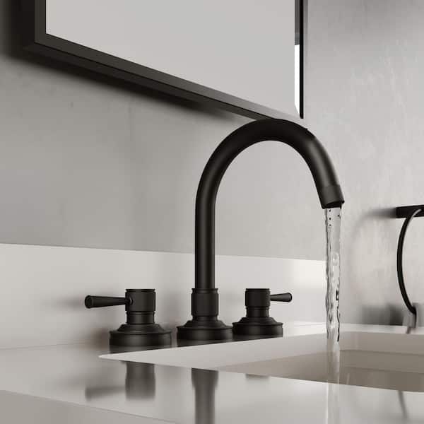 Elara 8 in. Widespread 2- Handles Contemporary Bathroom Faucet in Matte Black with Pop-Up Drain