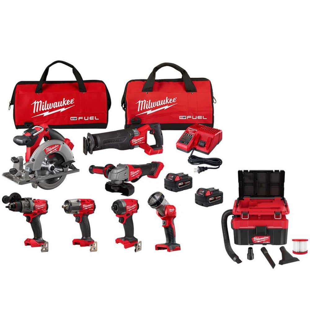 Milwaukee M18 FUEL 18-Volt Lithium-Ion Brushless Cordless Combo Kit (7-Tool) w/M18 FUEL PACKOUT Vacuum -  3697-27-7020