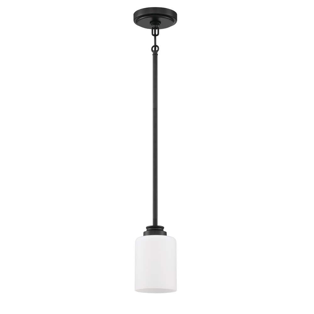 Flat Black Mini Pendant with Frosted Glass Shade