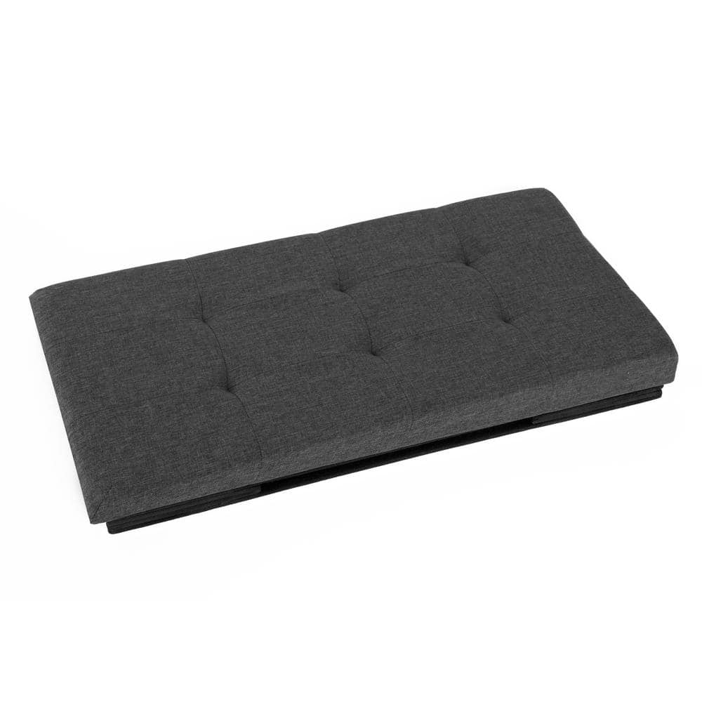 Charcoal Gray Tufted Storage Bench Ottoman with Cushioned Lid