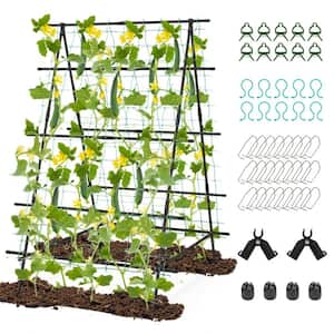 59 in. A-Frame Stable Structure Tall Garden Trellis with Netting for Climbing Plants Flower Vine Vegetable Fruit Pea