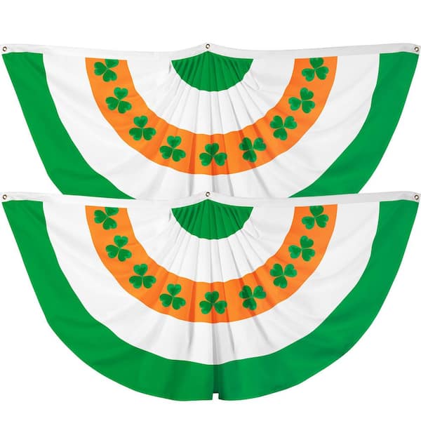 G128 1.5 ft. x 3 ft. Printed Polyester Ireland Fan Flag with Canvas Header Brass Grommets (2-Pack)