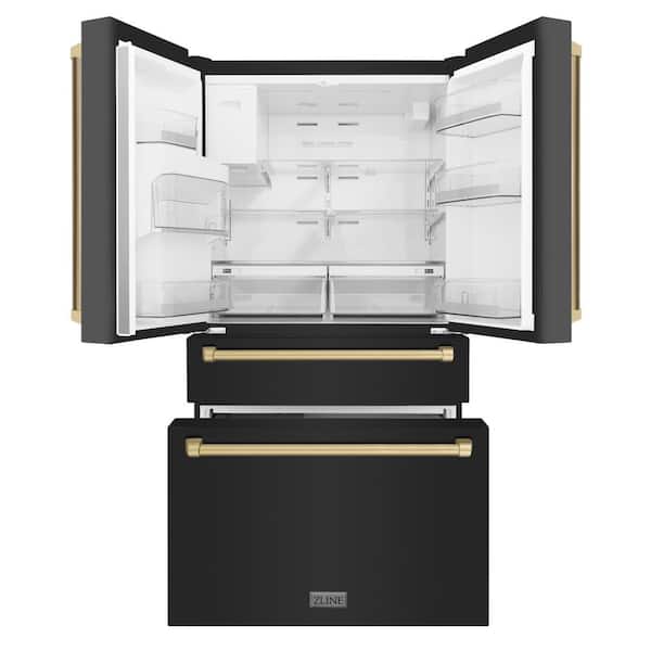 Autograph Edition 36 in. 4-Door French Door Refrigerator w/ Ice & Water Dispenser in Black Stainless & Champagne Bronze