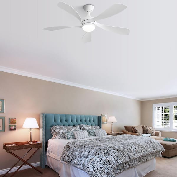 52 in. Modern Indoor White 6-Speed White Blades Downrod Mount Standard Ceiling Fan with 3-Color LED Light and 3 Downrods