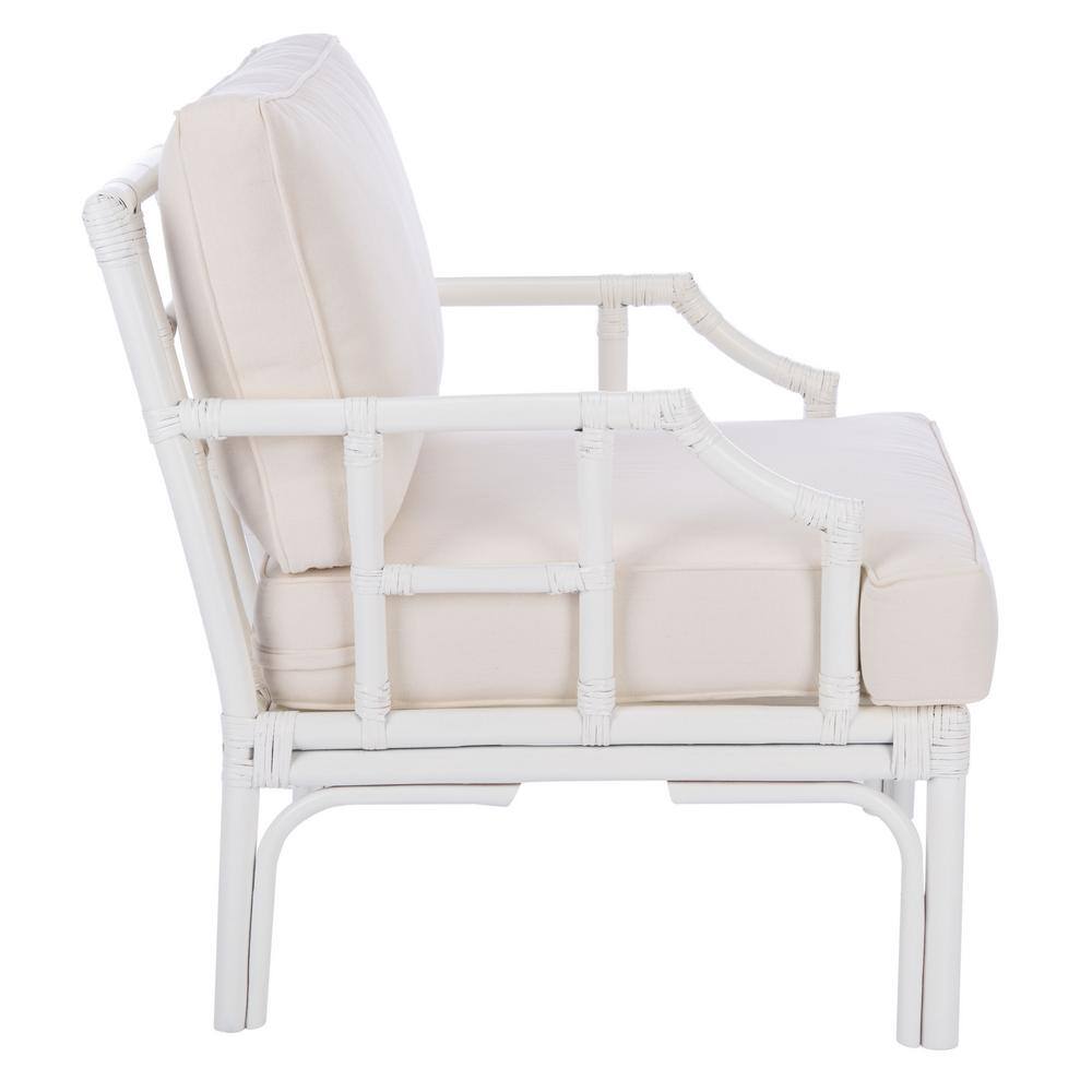 Chinoiserie-Chic White Rattan Accent Chair with Plush Cushion