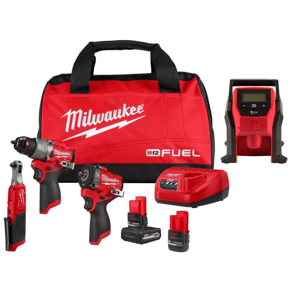 M12 FUEL 12V Lithium-Ion Cordless Drill Driver, Impact Wrench, Ratchet, Inflator Combo Kit w/Batteries, Charger price history on PriceWatchPro