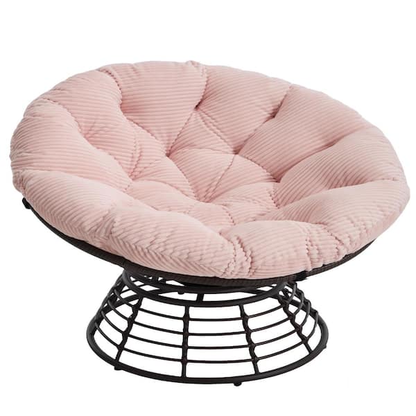 360° Swivel Comfortable Ergonomic Outdoor Wicker Papasan Chair with Pink Cushion