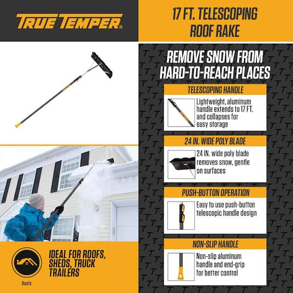 Roof Snow Rake with Lightweight 17' Aluminum Handle Safely Remove Snow & Ice! 