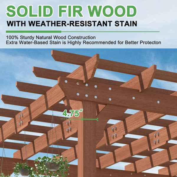 12 ft. W x 12 ft. D Wood Outdoor Patio Pergola Shade Structure, Cedar Gazebo Grape Trellis