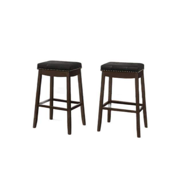 HomeRoots 29.5 in. Espresso Backless Wood Bar Chair with Faux leather Seat Set of 2
