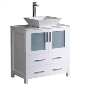 Torino 30 in. Bath Vanity in White with Glass Stone Vanity Top in White with White Basin