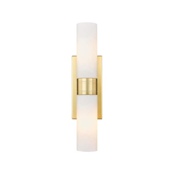 Innovations Ballston Urban 18 in. 2-Light Satin Gold Vanity Light with Glass Shade