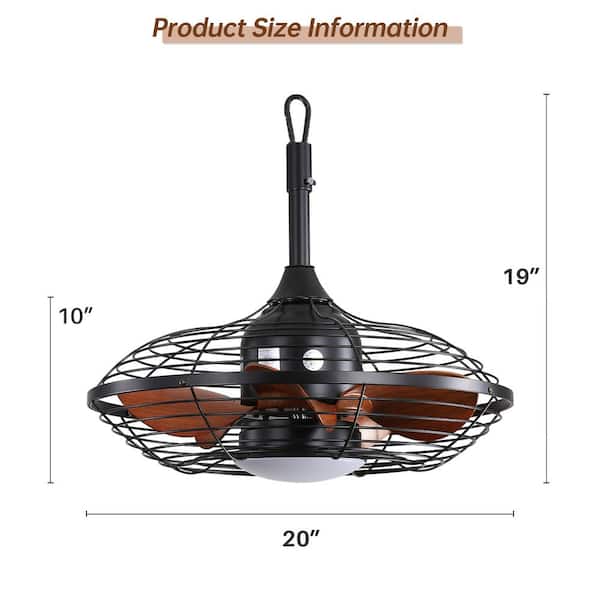 Lumcool 20\" Waterproof Gazebo Fan Outdoor Hanging, IP55 Wet Rated, Remote&Smart App Control, Hook Mount Corded Fandelier Ceiling Fan With 3CCT Dimmable LED Light, Plug In Caged Fan For Patios Pergola