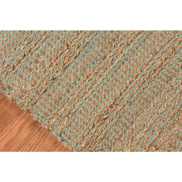 NATURALS 8 x 10 Aqua Striped Pattern Area Rug for High Traffic Living Room Dining Room Bedroom