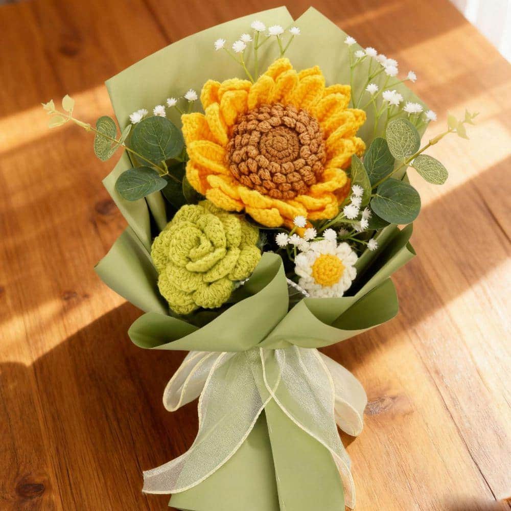 16 in. Yellow Artificial Sunflower Handmade Crochet Sunflowers