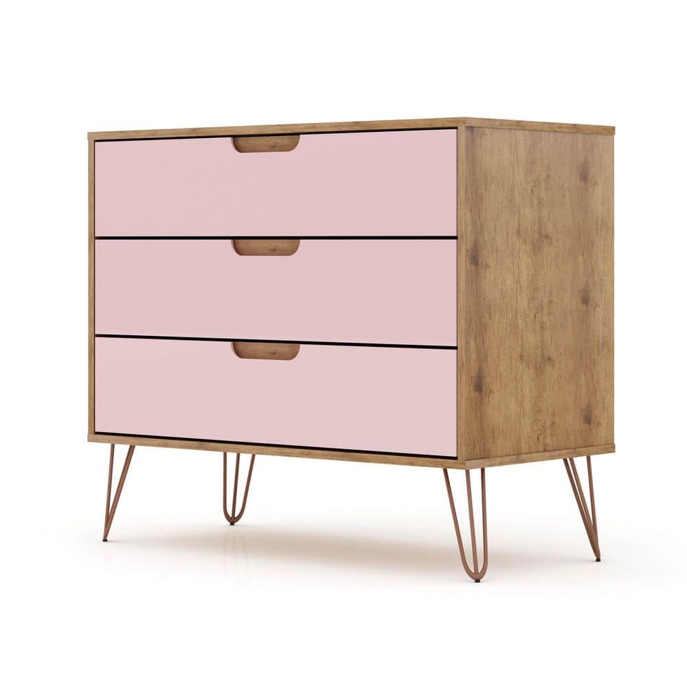 Nature and Rose Pink Mid-Century Night Table with Hairpin Legs