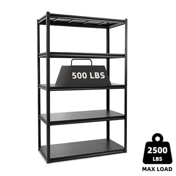 5-Tiers Heavy Duty Metal Adjustable Garage Storage Shelving Unit in Black (47.2 in. W x 78 in. H x 23.6 in. D)