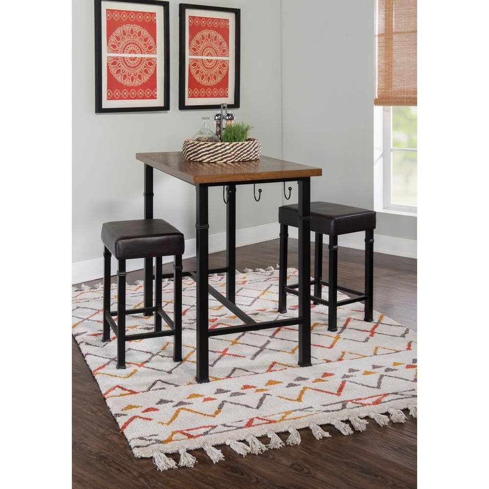 Austin 3-Piece Brown Faux Leather and Wood Pub Set