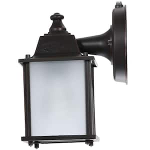 8 in. 1-Light Oil-Rubbed Bronze Dusk to Dawn Outdoor Wall Mount Lantern Sconce
