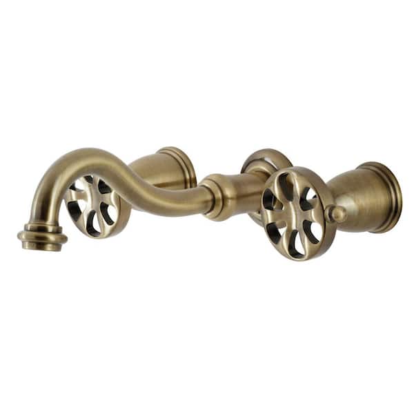 Kingston Brass Belknap 2-Handle Wall Mount Bathroom Faucet in Antique Brass