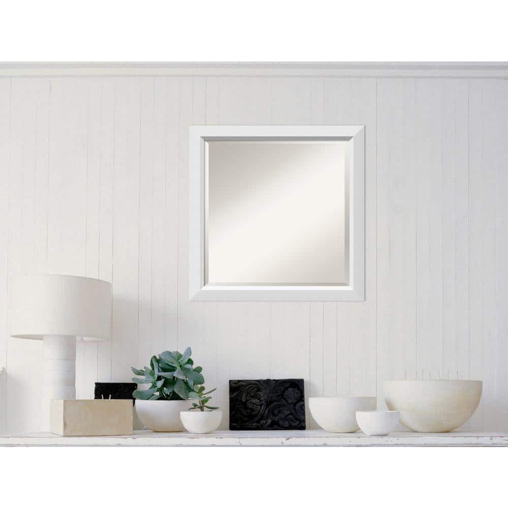 Blanco White 24" Square Real Wood Framed Wall Mirror