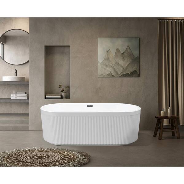 Xspracer Moray 59 in. x 30 in. Acrylic Flatbottom Freestanding Soaking Non-Whirlpool Bathtub with Pop-Up Drain in Glossy White