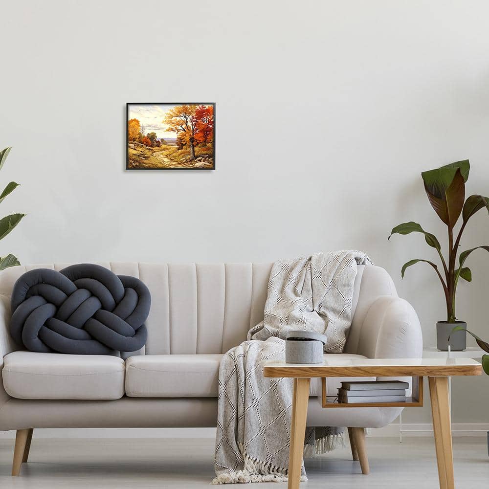 Classic Fall Foliage Path Landscape Print on Canvas with Black Frame