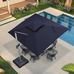9 ft. x 11 ft. High-Quality Aluminum Cantilever Polyester Outdoor Patio Umbrella with Base, Navy Blue