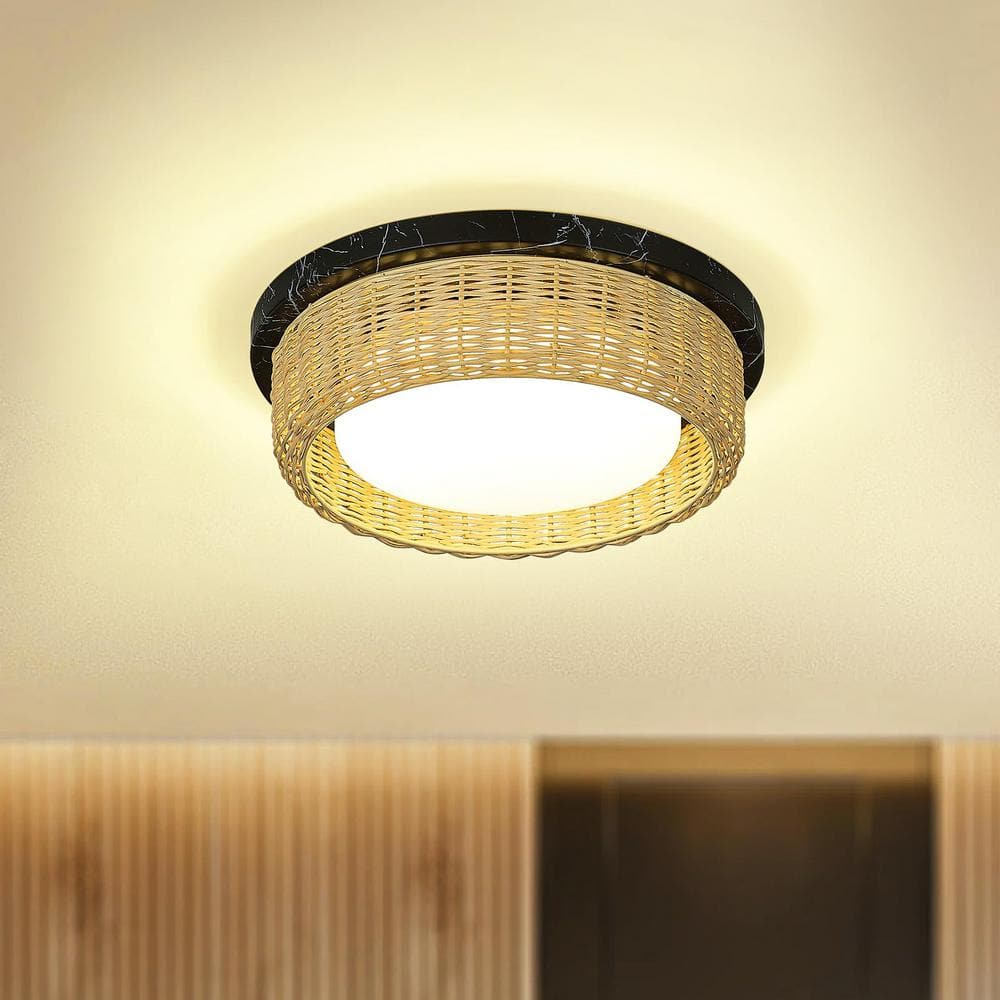 12 in. 12-Watt Modern Black Rattan Integrated LED Flush Mount with White Acrylic Shade price history on PriceWatchPro