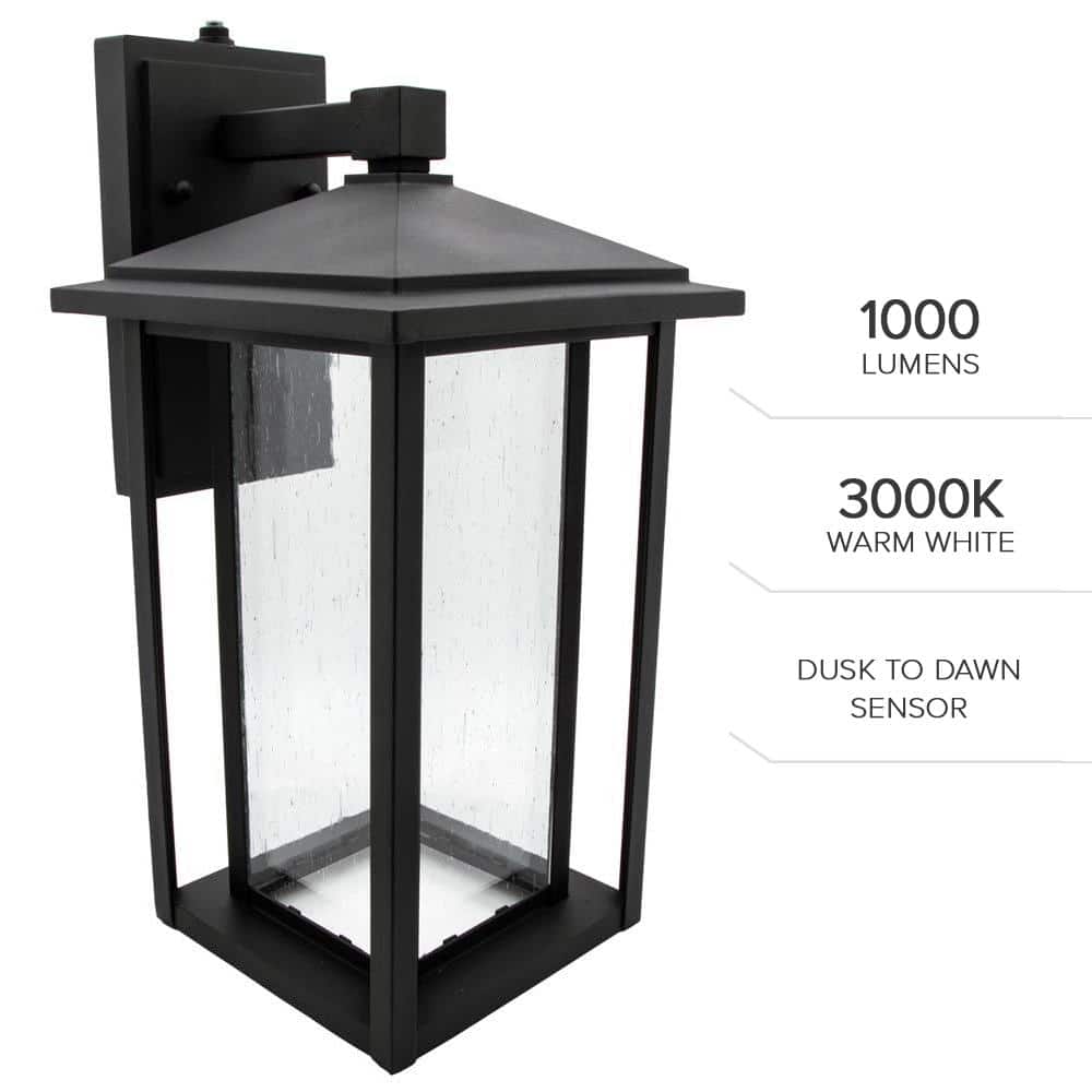 Black Rectangular LED Outdoor Wall Sconce with Seeded Glass