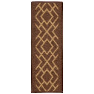 Ottohome Collection Non-Slip Brown Rubberback Diamond 8.5 in. x 26 in. Indoor Stair Tread Covers Runner Rug, 7 Pack