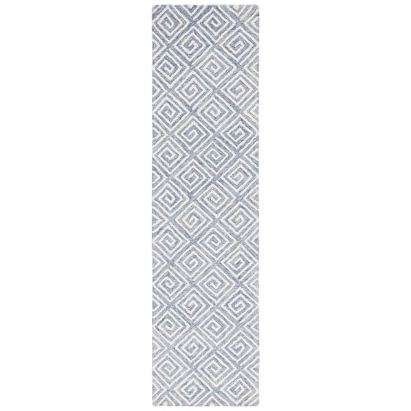 SAFAVIEH Metro Light Blue/Ivory 2 ft. x 9 ft. Greek Key Runner Rug