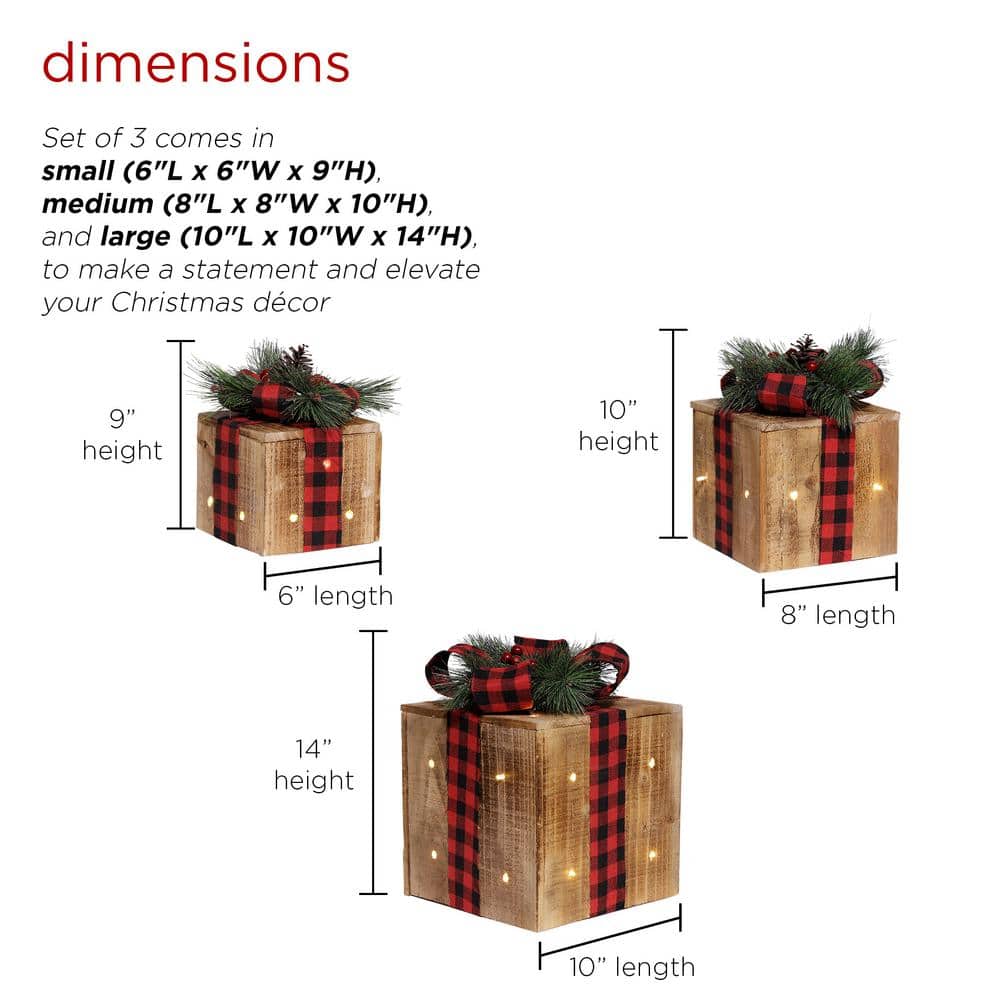 Rustic Wooden Christmas Gift Box Set with LED Lights