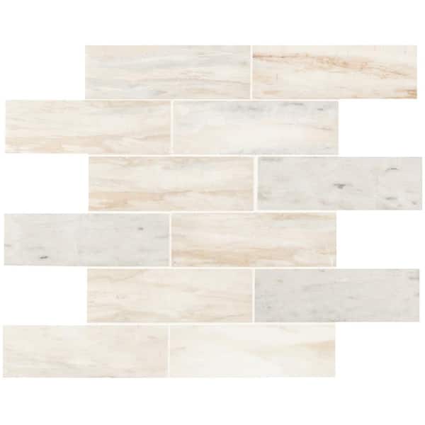 MSI Angora Subway 11.81 in x 11.81 in. x 10 mm Polished Marble Mosaic Tile (9.7 sq. ft. / case)