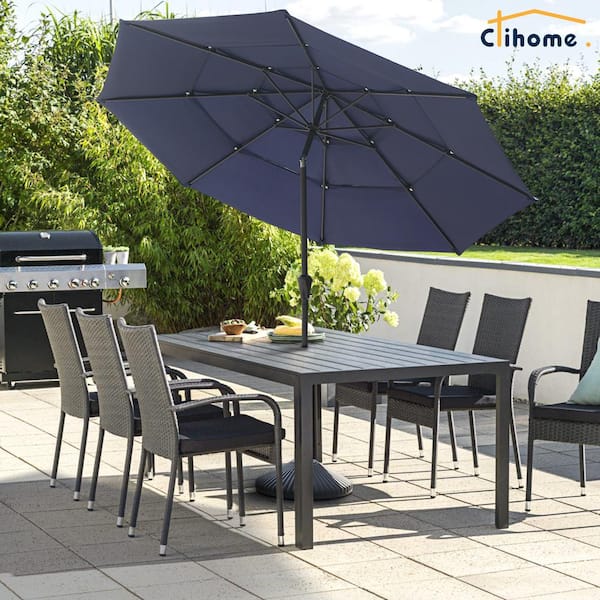 10 ft. 3-Tier Market Patio Umbrella in Navy Blue with Tilt for Garden Deck