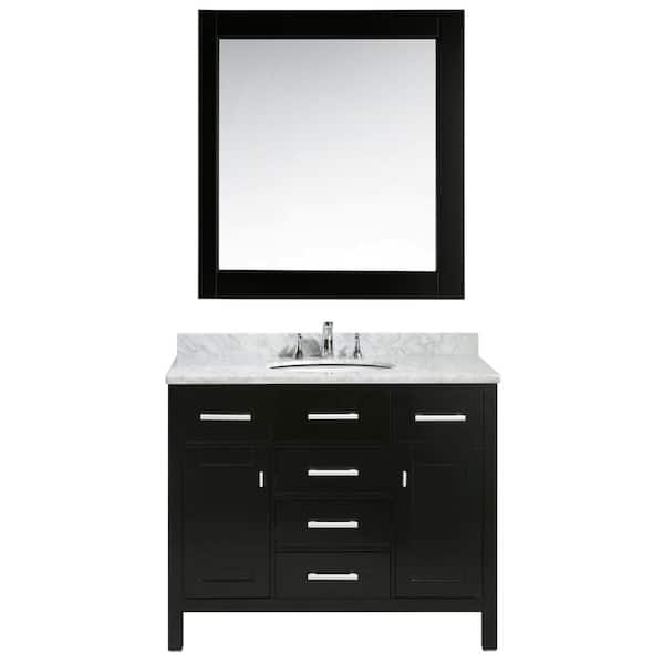 Design Element London 42 in. W x 22 in. D x 35.5 in. H Vanity in Espresso with Marble Vanity Top in Carrara White, Basin and Mirror
