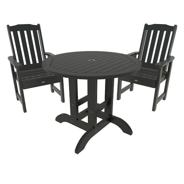Highwood Lehigh Black 3-Piece Recycled Plastic Round Outdoor Dining Set