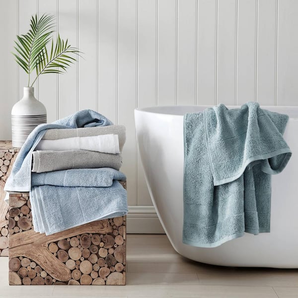 Shimmering Aqua Seashell Bath Accessory Collection in 7 options (Blue 3 Piece Towel Set - Blue Finish)