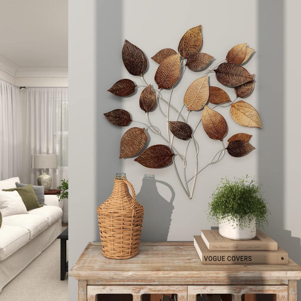 Bronze and Silver Metal Leaf Wall Sculpture